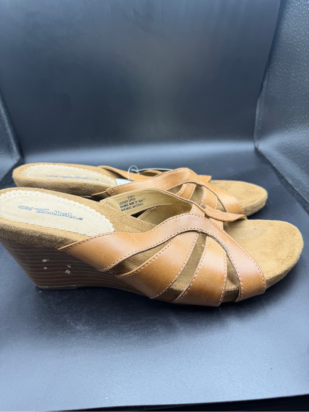Comfort Wedge Slide Sandals in Light Brown